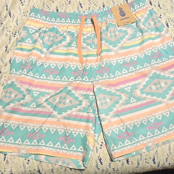 Chubbies Men's Geometric Shorts - Teal and Peach - Picture 1 of 4